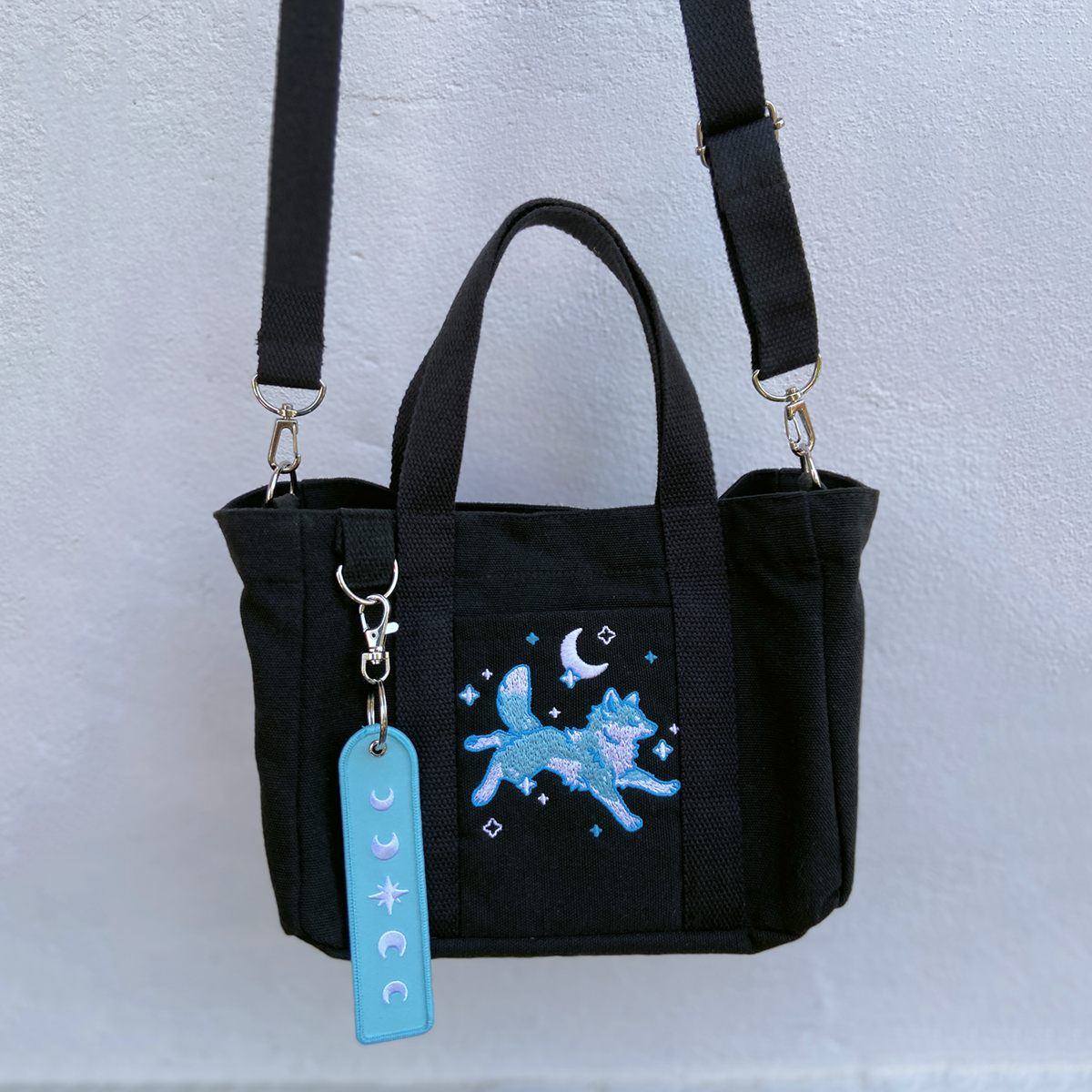 Sleepy Wolf Embroidered Mini Tote + Jet Tag – SleepingWolvesArt